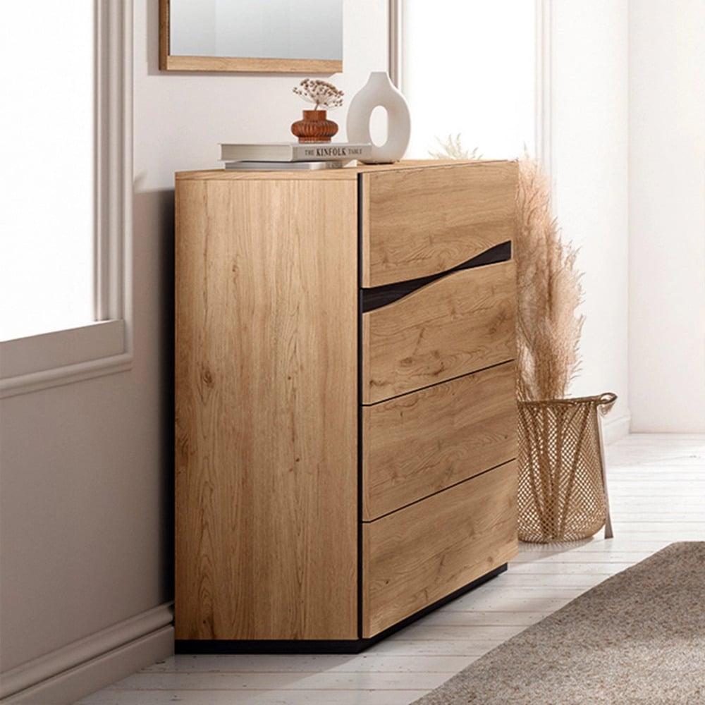 CÓMODA MODERNA HARRY 4 CAJONES DUNA Y NEGRO RYR MUEBLES - 1