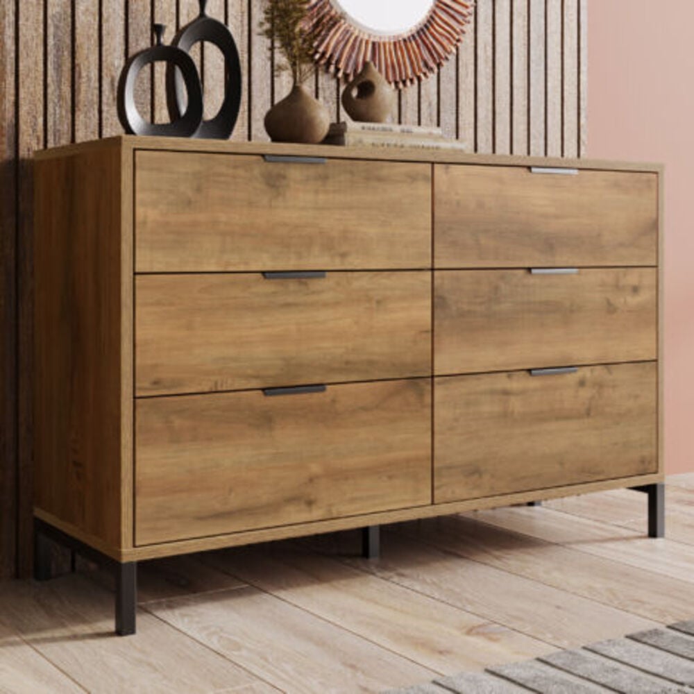 CÓMODA MODERNA LEO 6 CAJONES MARRÓN RYR MUEBLES - 1