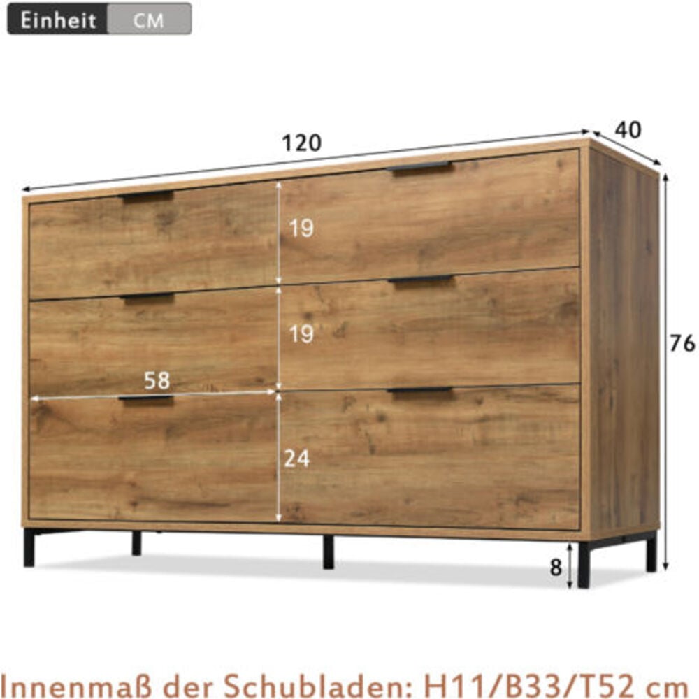 CÓMODA MODERNA LEO 6 CAJONES MARRÓN RYR MUEBLES - 3