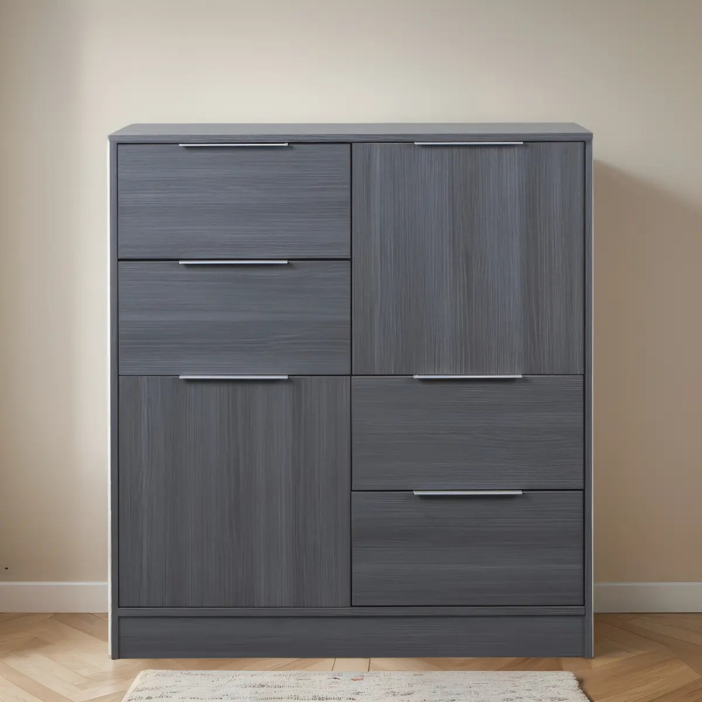 CÓMODA MODERNA JAMES GRIS ROBLE 2 PUERTAS 4 CAJONES RYR MUEBLES - 4