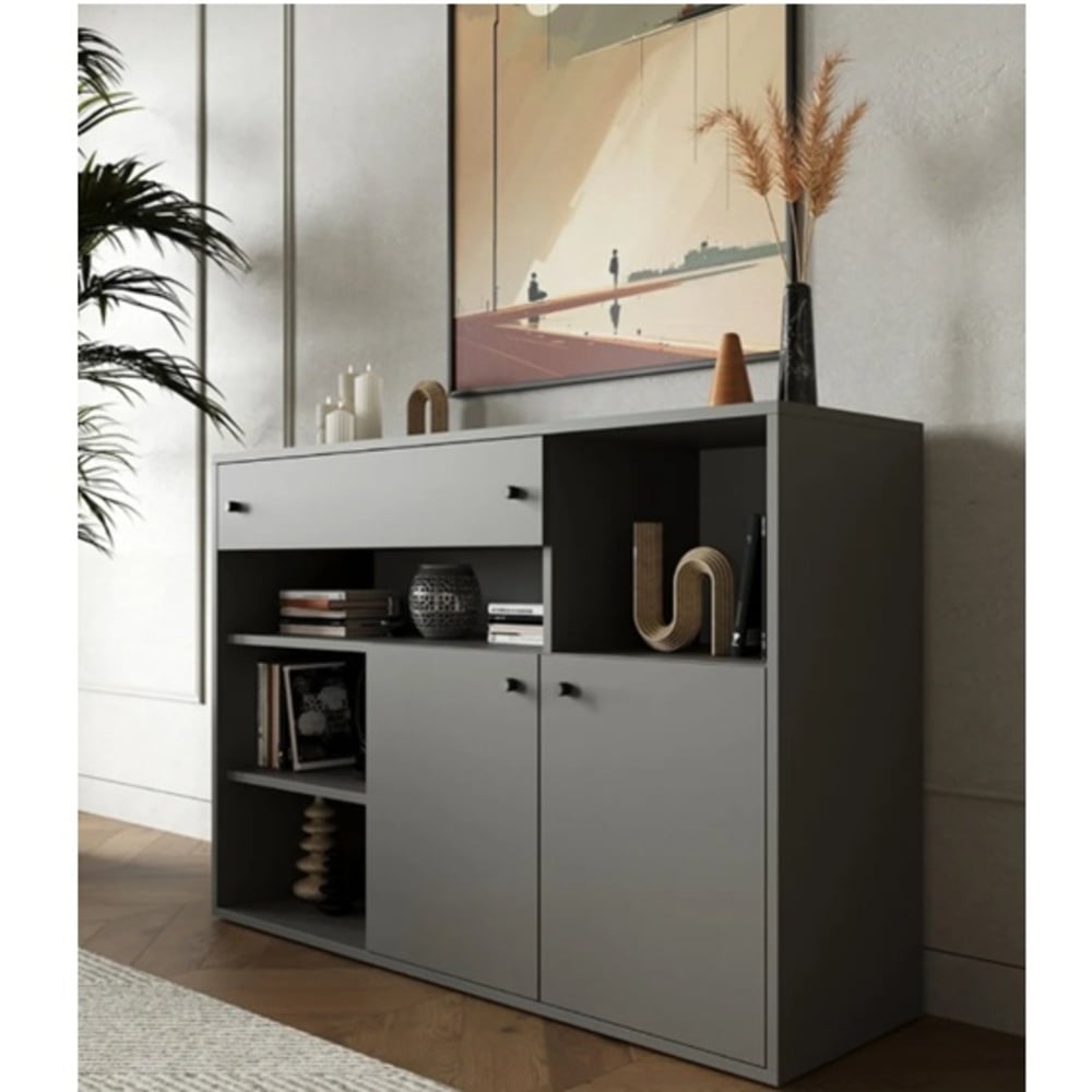 CÓMODA MODERNA AIMAR 1 CAJÓN 2 PUERTAS PLOMO RYR MUEBLES - 2