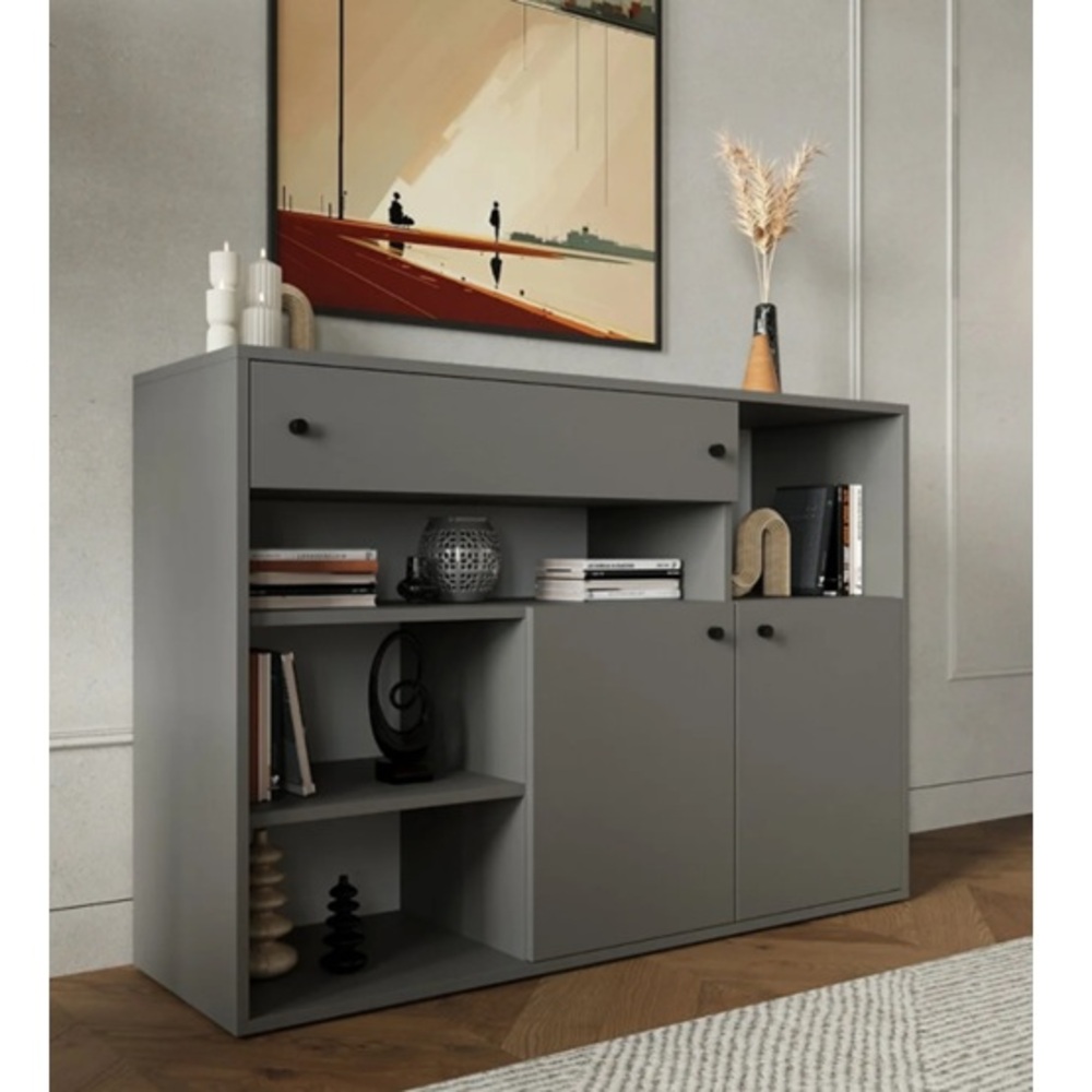 CÓMODA MODERNA AIMAR 1 CAJÓN 2 PUERTAS PLOMO RYR MUEBLES - 3
