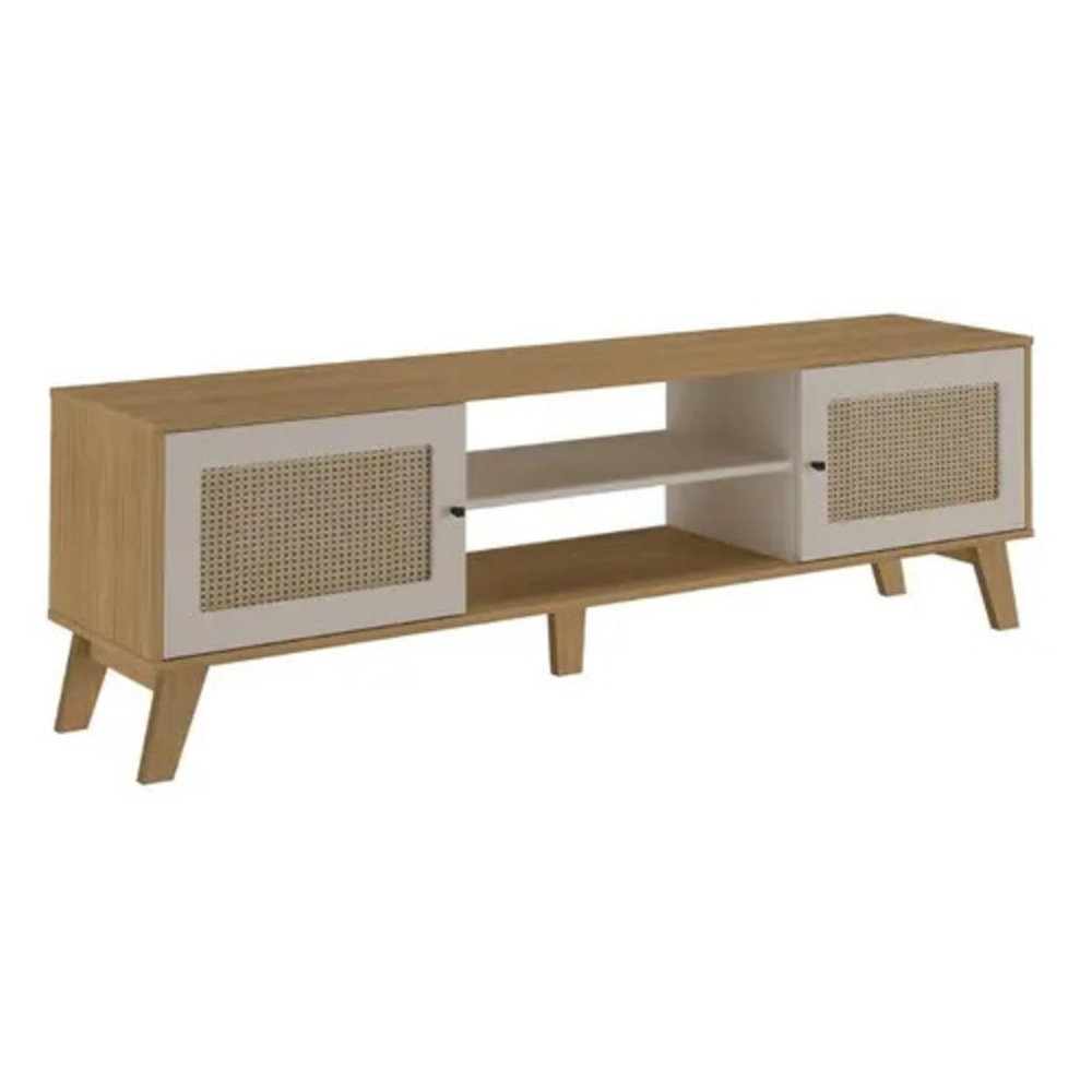 MESA DE TV NÓRDICA SAGRA 2 PUERTAS CON RATÁN DUNA Y BLANCO RYR MUEBLES - 2