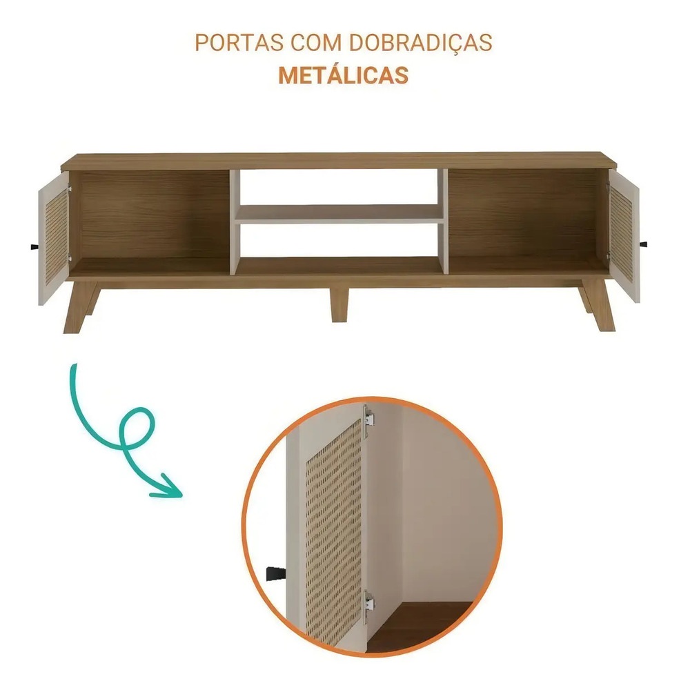 MESA DE TV NÓRDICA SAGRA 2 PUERTAS CON RATÁN DUNA Y BLANCO RYR MUEBLES - 3