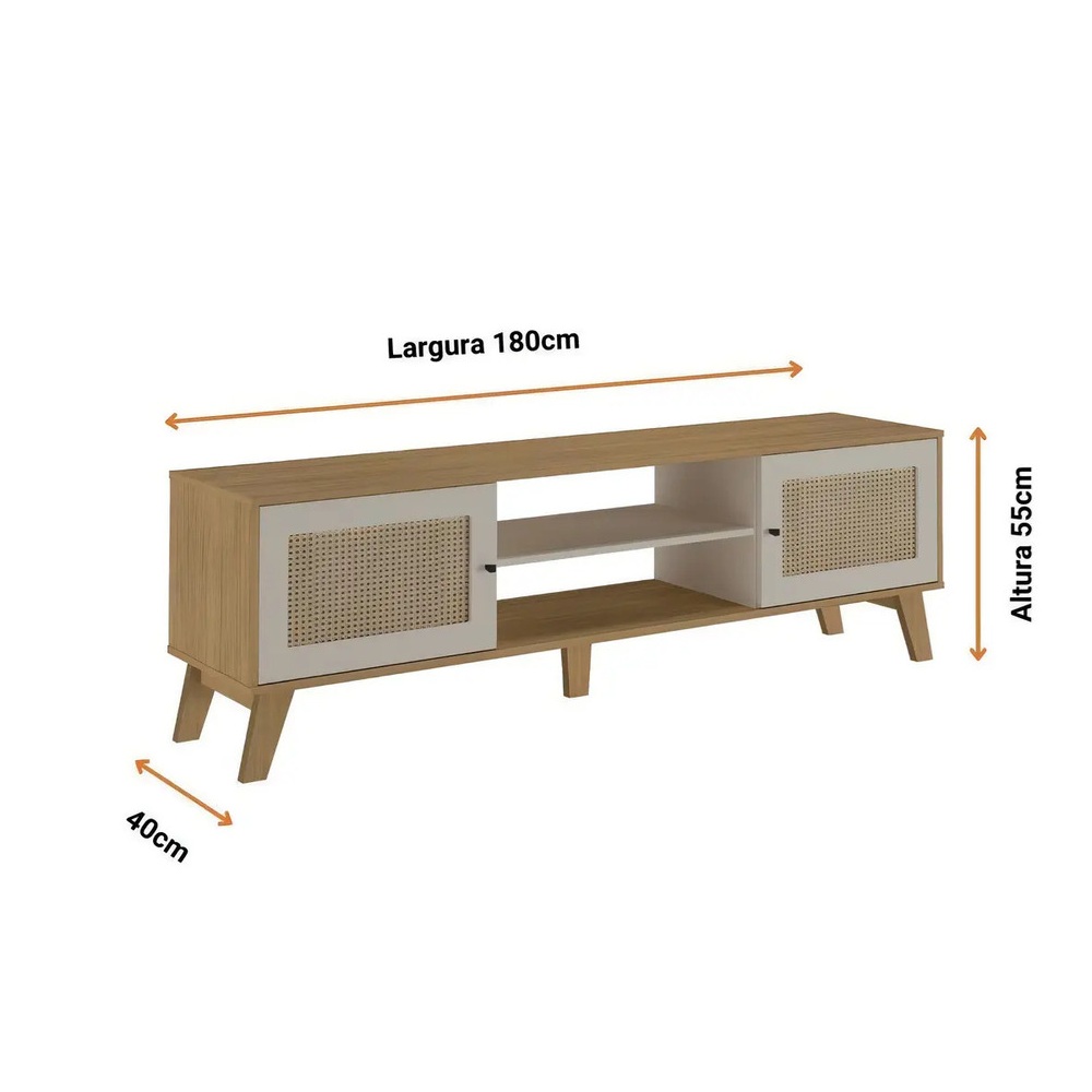 MESA DE TV NÓRDICA SAGRA 2 PUERTAS CON RATÁN DUNA Y BLANCO RYR MUEBLES - 4