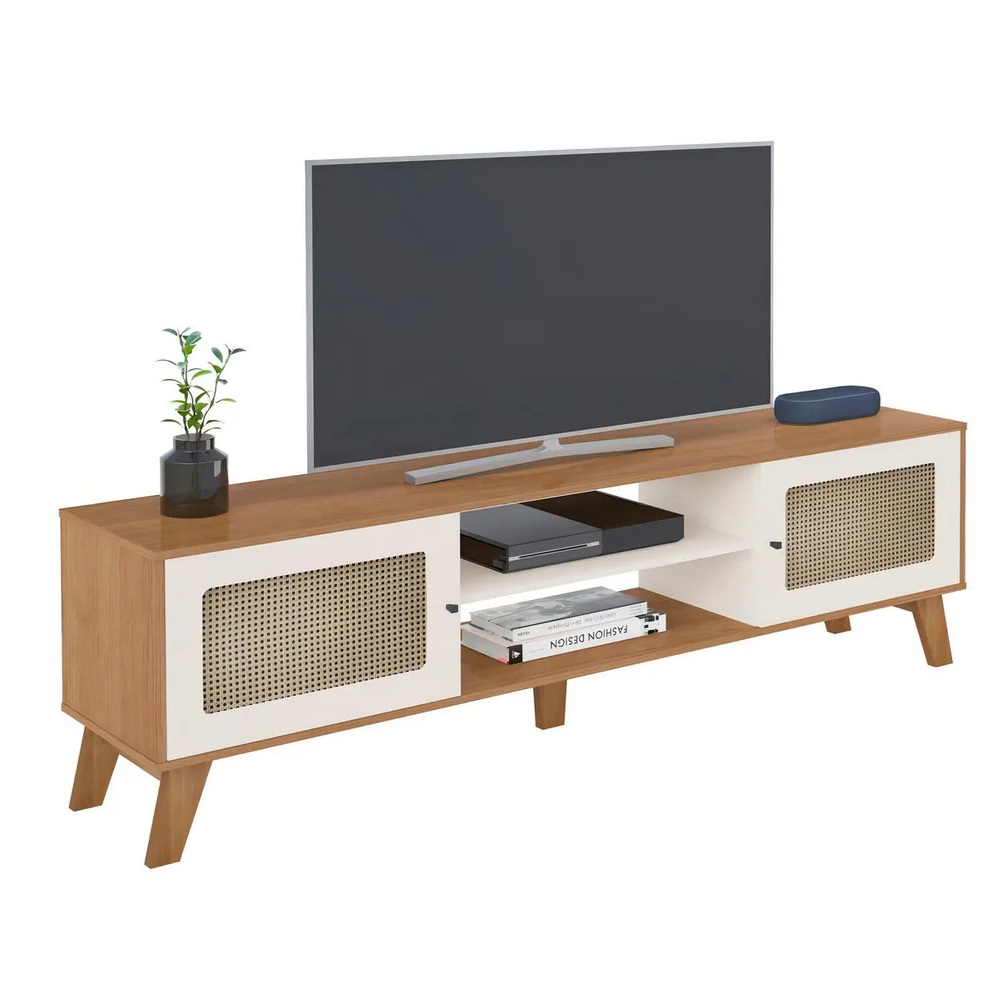 COMBO MESA DE TV Y APARADOR NÓRDICA SAGRA CON RATÁN PANELA Y BLANCO RYR MUEBLES - 2