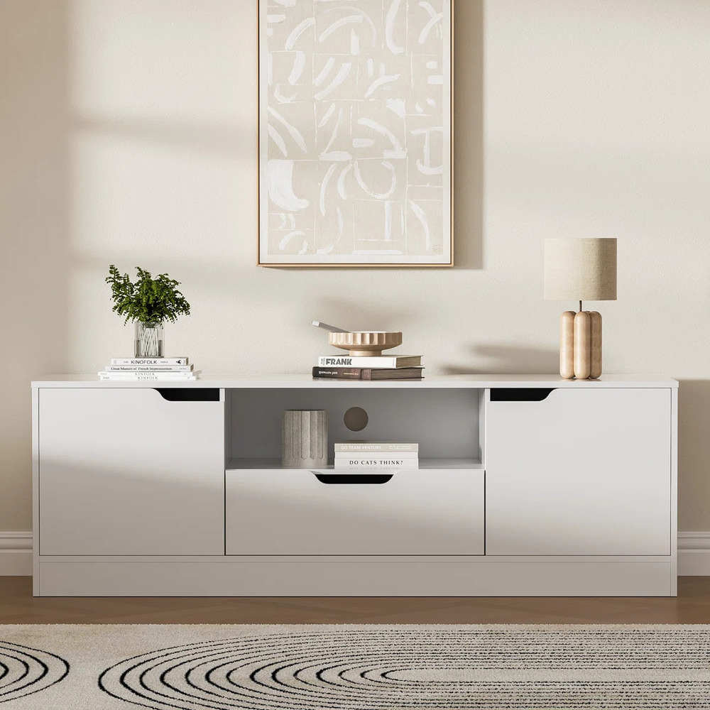 MESA DE TV MODERNA BETY 2 PUERTAS 1 CAJÓN BLANCO RYR MUEBLES - 1