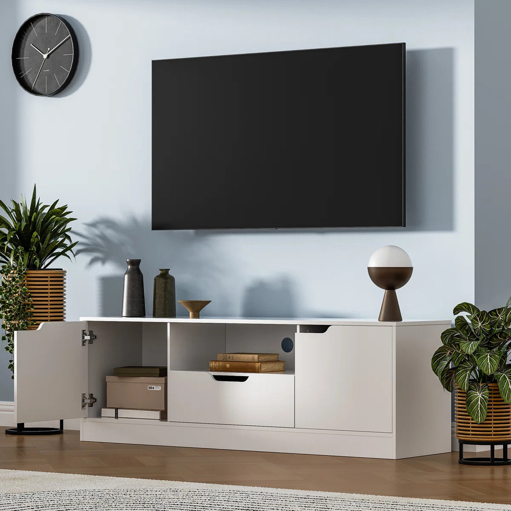 MESA DE TV MODERNA BETY 2 PUERTAS 1 CAJÓN BLANCO RYR MUEBLES - 2