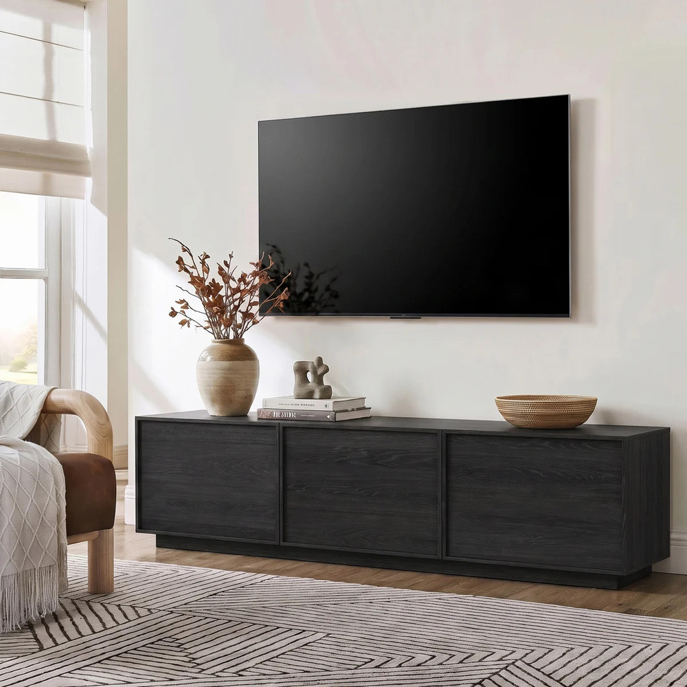 MESA DE TV MODERNA ZAVALA 3 PUERTAS NEGRO RYR MUEBLES - 1