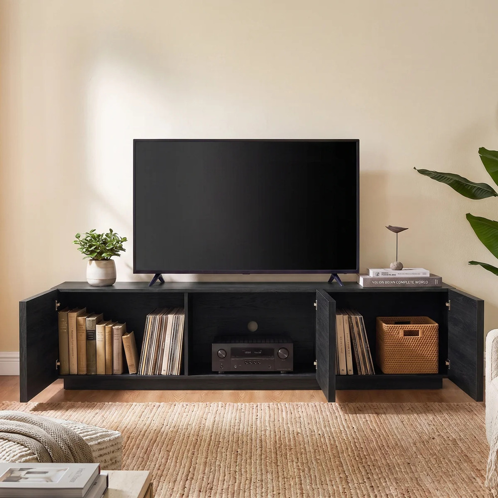 MESA DE TV MODERNA ZAVALA 3 PUERTAS NEGRO RYR MUEBLES - 2