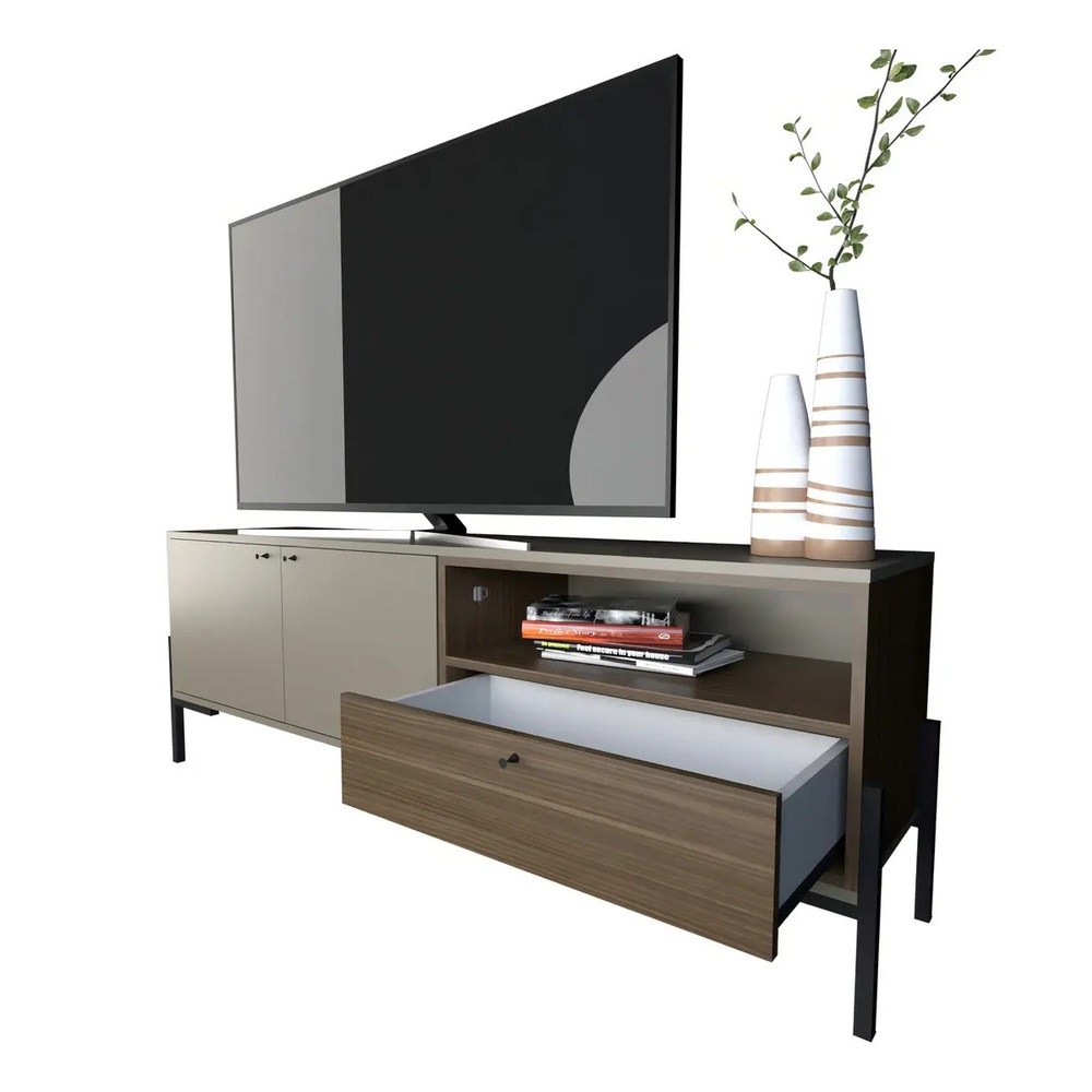MESA DE TV MODERNA VICENTE TAUPE Y GALES RYR MUEBLES - 3