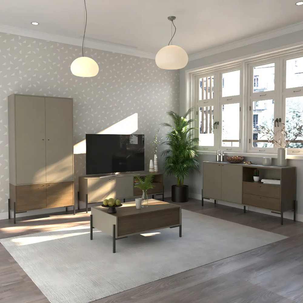 MESA DE TV MODERNA VICENTE TAUPE Y GALES RYR MUEBLES - 4