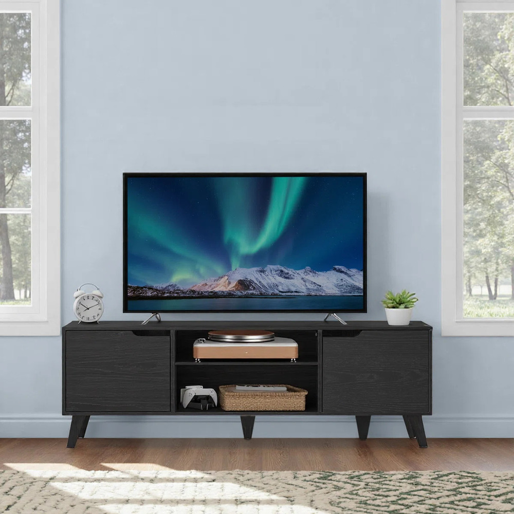 MESA DE TV MODERNA KAREN 2 PUERTAS NEGRO RYR MUEBLES - 1