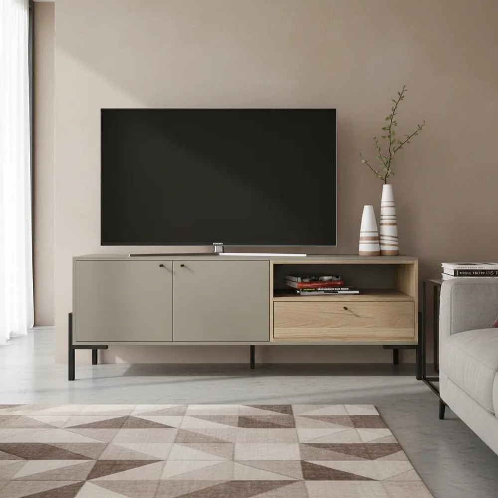 MESA DE TV MODERNA VICENTE TAUPE Y DUNA RYR MUEBLES - 1