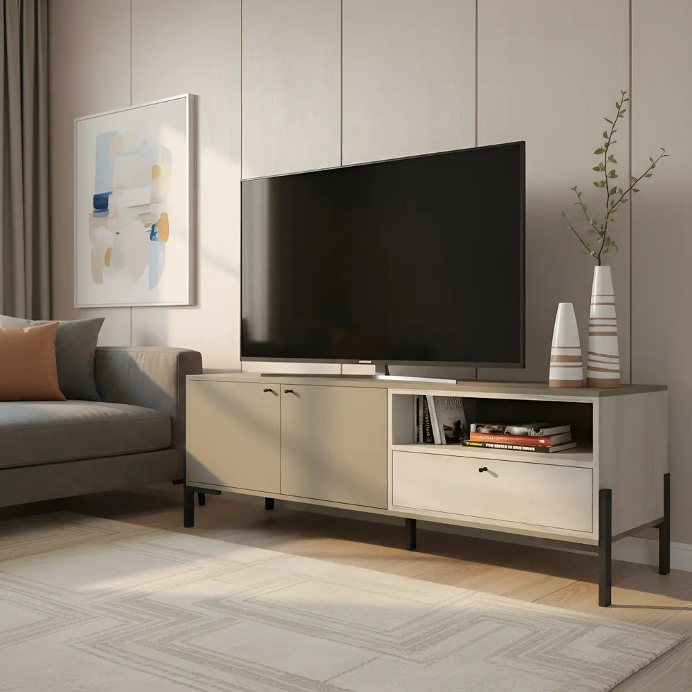 MESA DE TV MODERNA VICENTE TAUPE Y ARTIKO RYR MUEBLES - 1