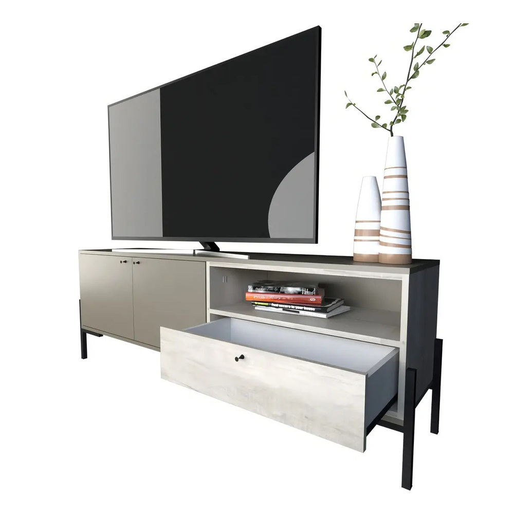 MESA DE TV MODERNA VICENTE TAUPE Y ARTIKO RYR MUEBLES - 3