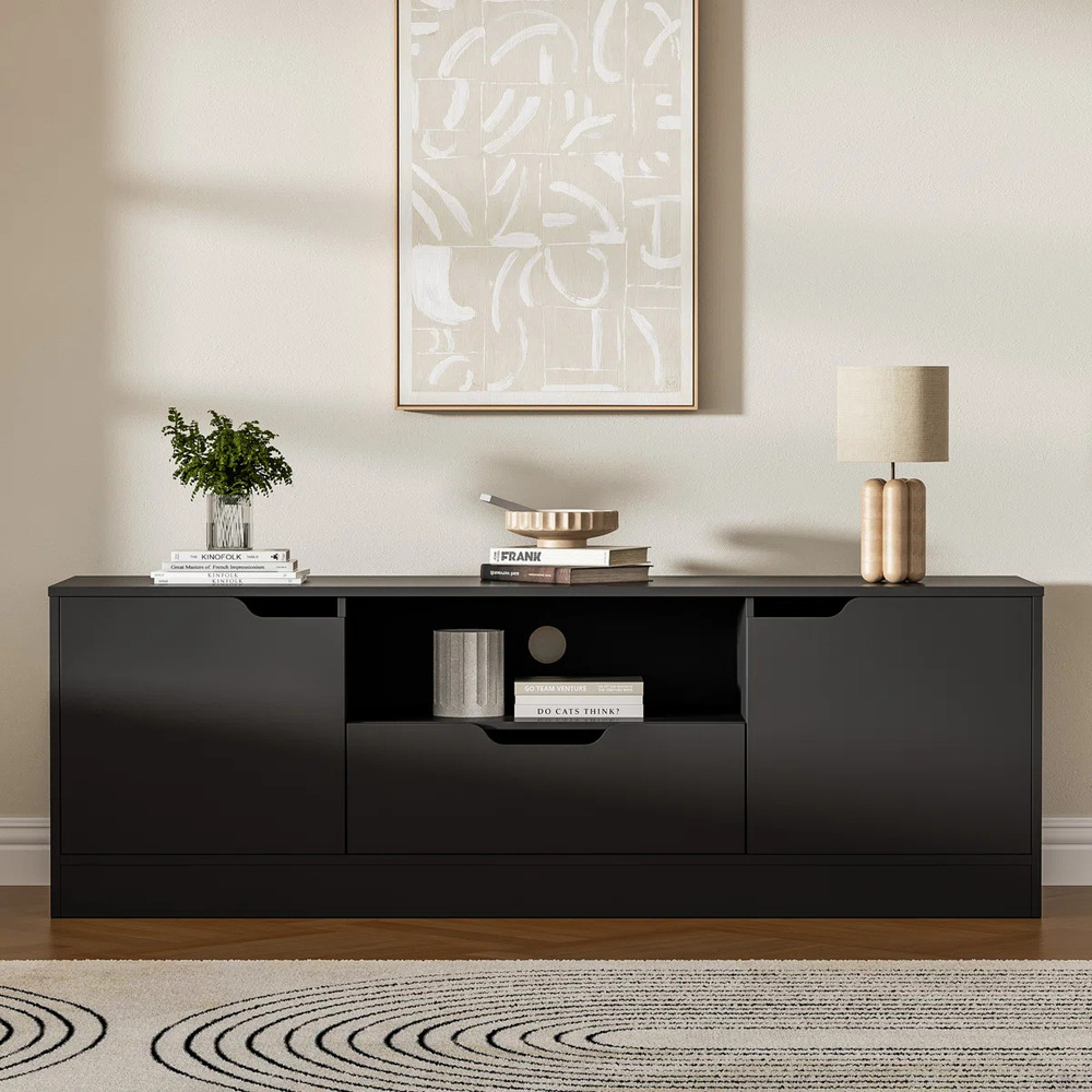 MESA DE TV MODERNA BETY 2 PUERTAS 1 CAJÓN NEGRO RYR MUEBLES - 1