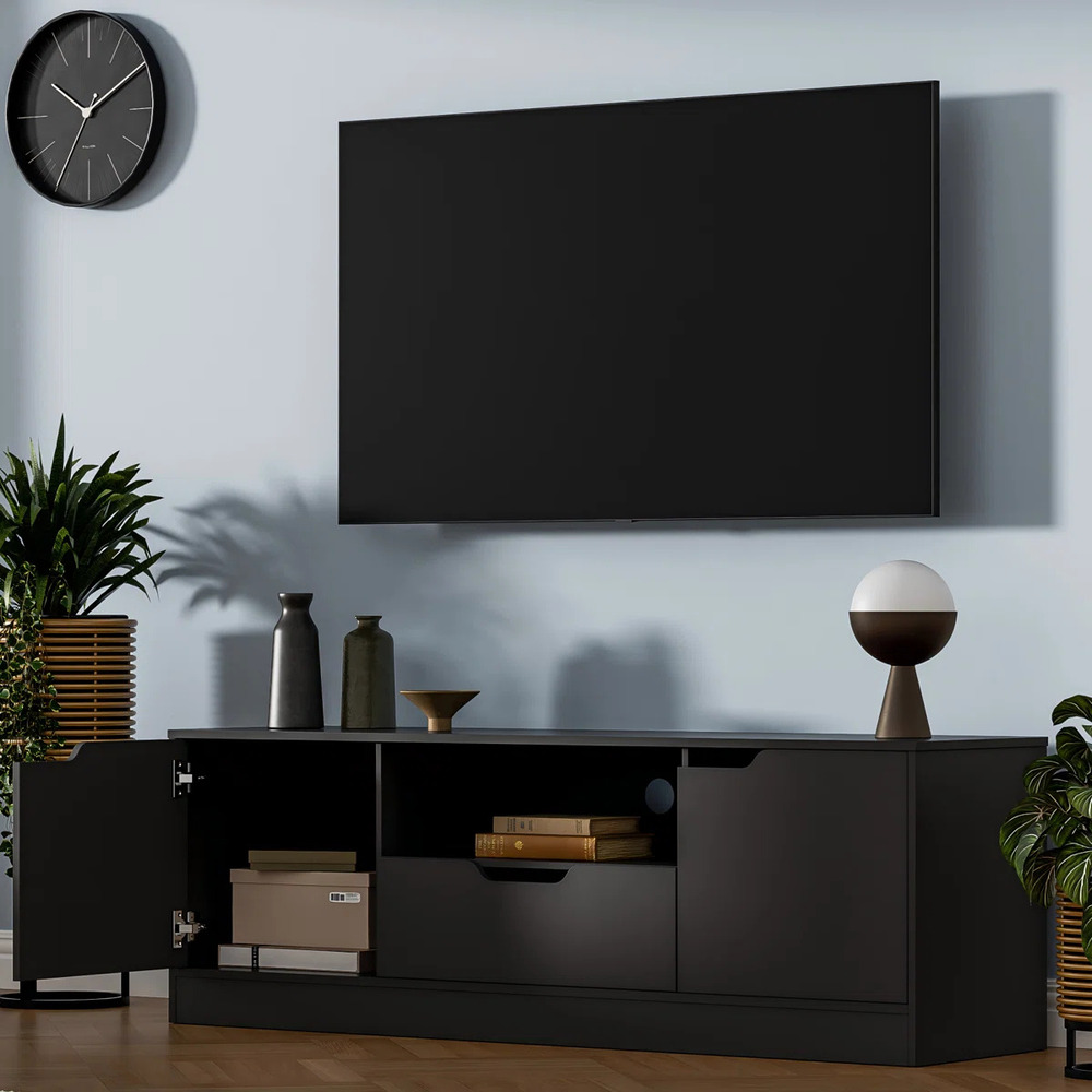 MESA DE TV MODERNA BETY 2 PUERTAS 1 CAJÓN NEGRO RYR MUEBLES - 2