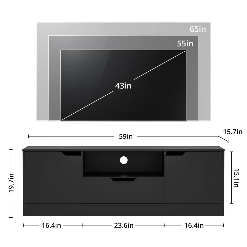MESA DE TV MODERNA BETY 2 PUERTAS 1 CAJÓN NEGRO RYR MUEBLES - 4