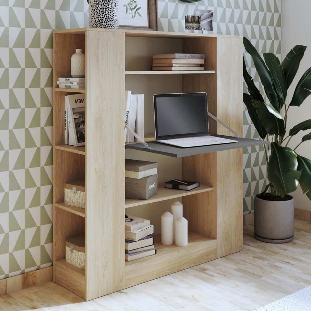 ESTANTE CON ESCRITORIO PLEGABLE JHON DUNA Y NEGRO RYR MUEBLES - 1