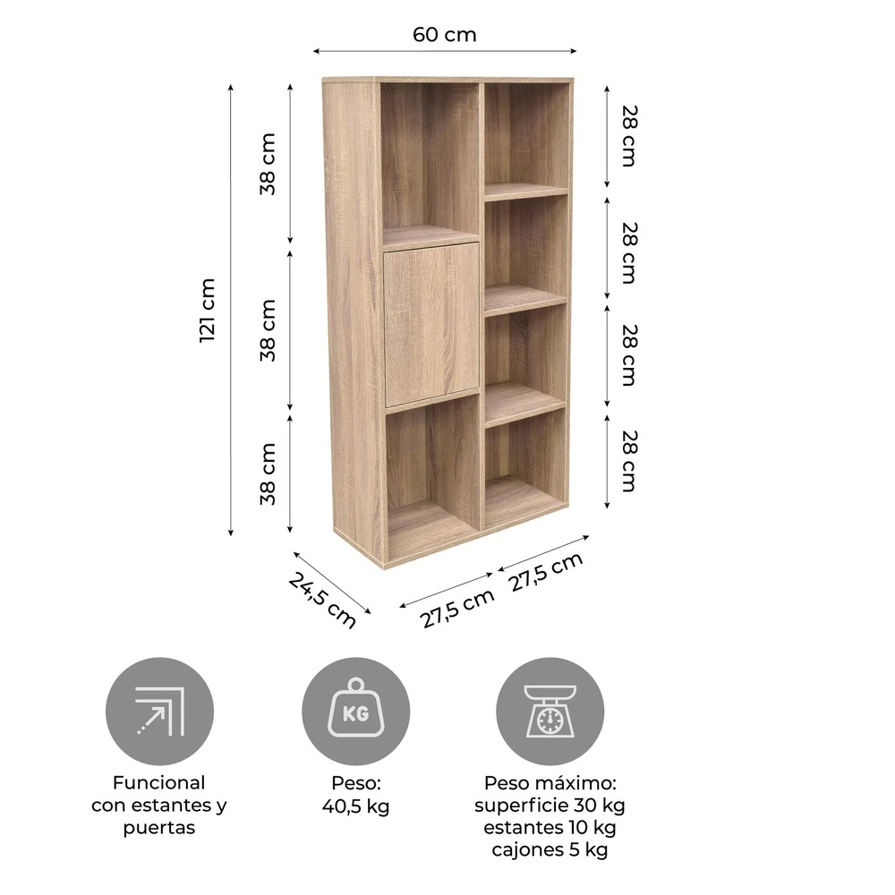 ESTANTE LIBRERO JOAQUIN 1 PUERTA ALTO 121 CM RYR MUEBLES - 3