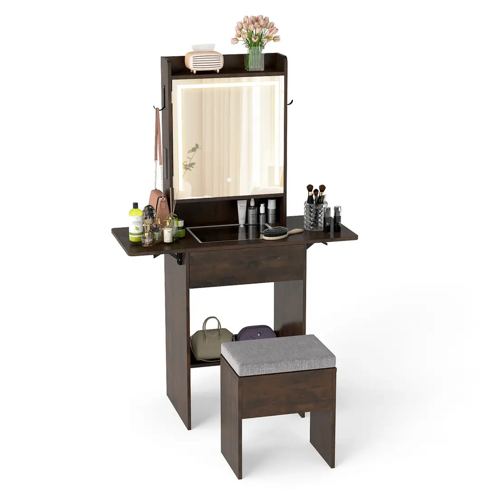 TOCADOR COMPACTO MODERNO MÁS BANQUETA MICHEILLE 50 CM MARRÓN OSCURO RYR MUEBLES - 1