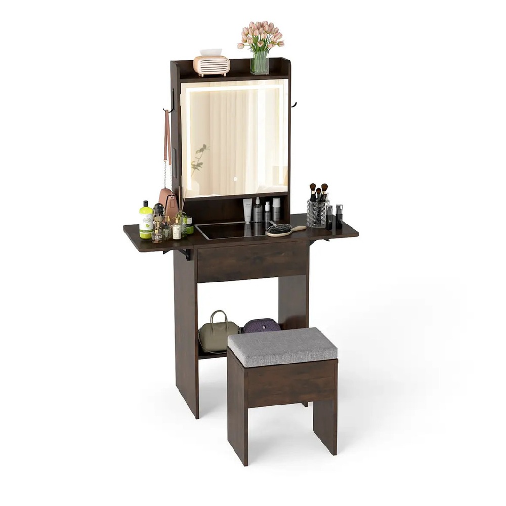 TOCADOR COMPACTO MODERNO MÁS BANQUETA MICHEILLE 50 CM MARRÓN OSCURO RYR MUEBLES - 3