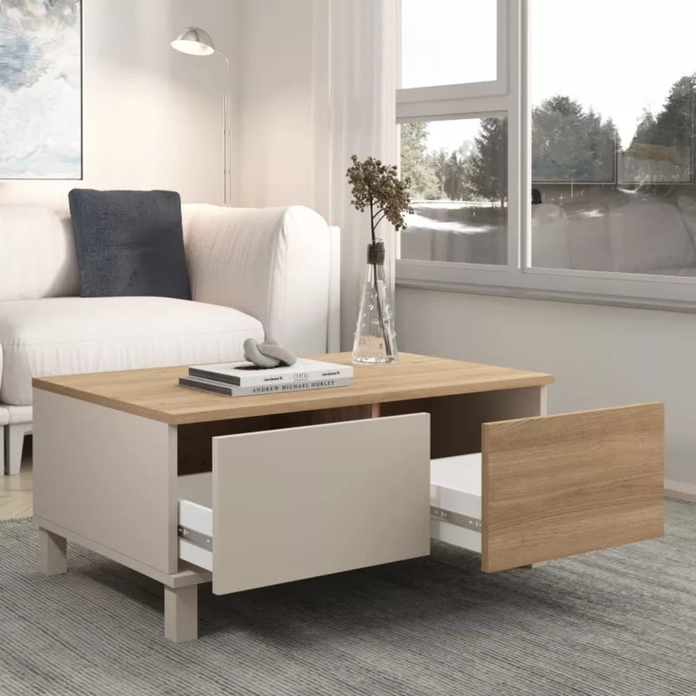 MESA DE CENTRO MODERNA LOREN 2 CAJONES CAPRI Y DUNA RYR MUEBLES - 2