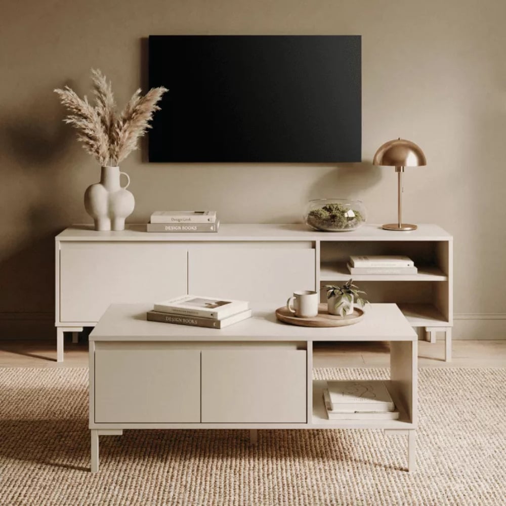 MESA DE CENTRO MODERNA BARILARI 2 CAJONES CAPRI RYR MUEBLES - 1