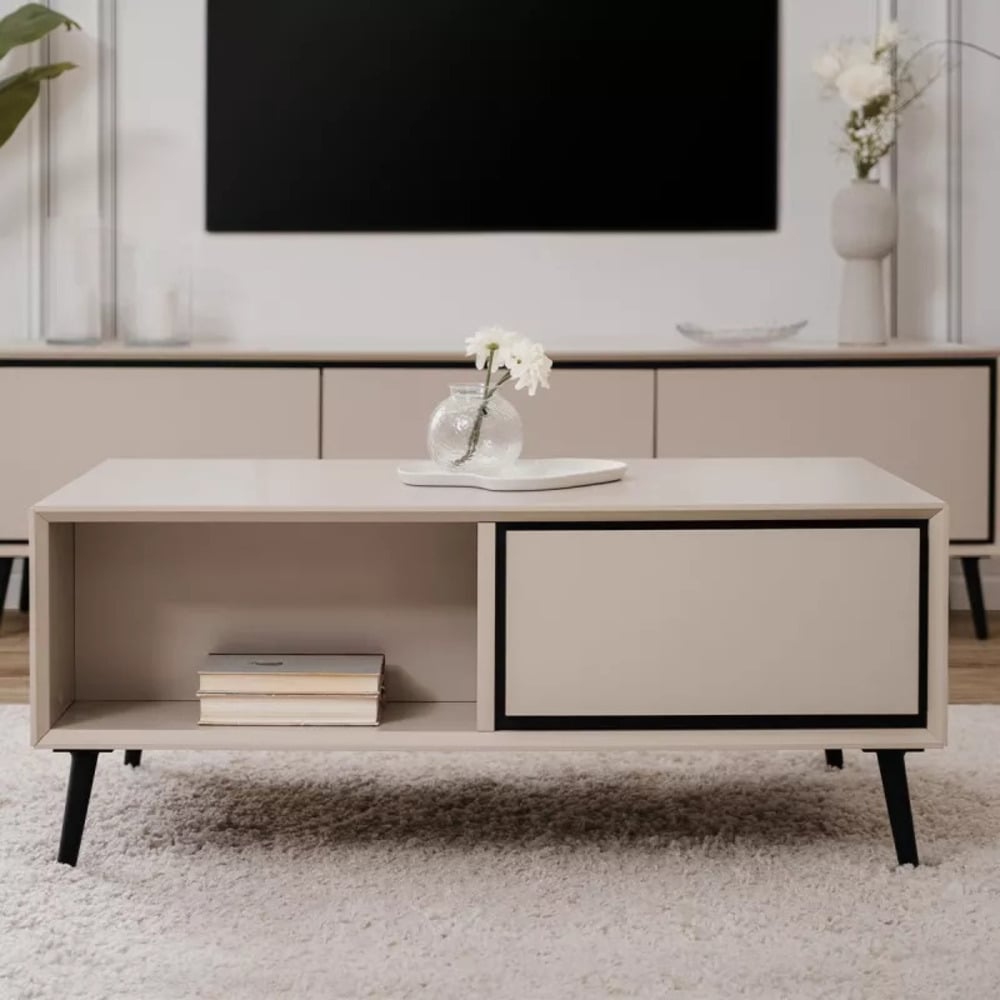 MESA DE CENTRO MODERNA ACOSTA 2 CAJONES TAUPE RYR MUEBLES - 1