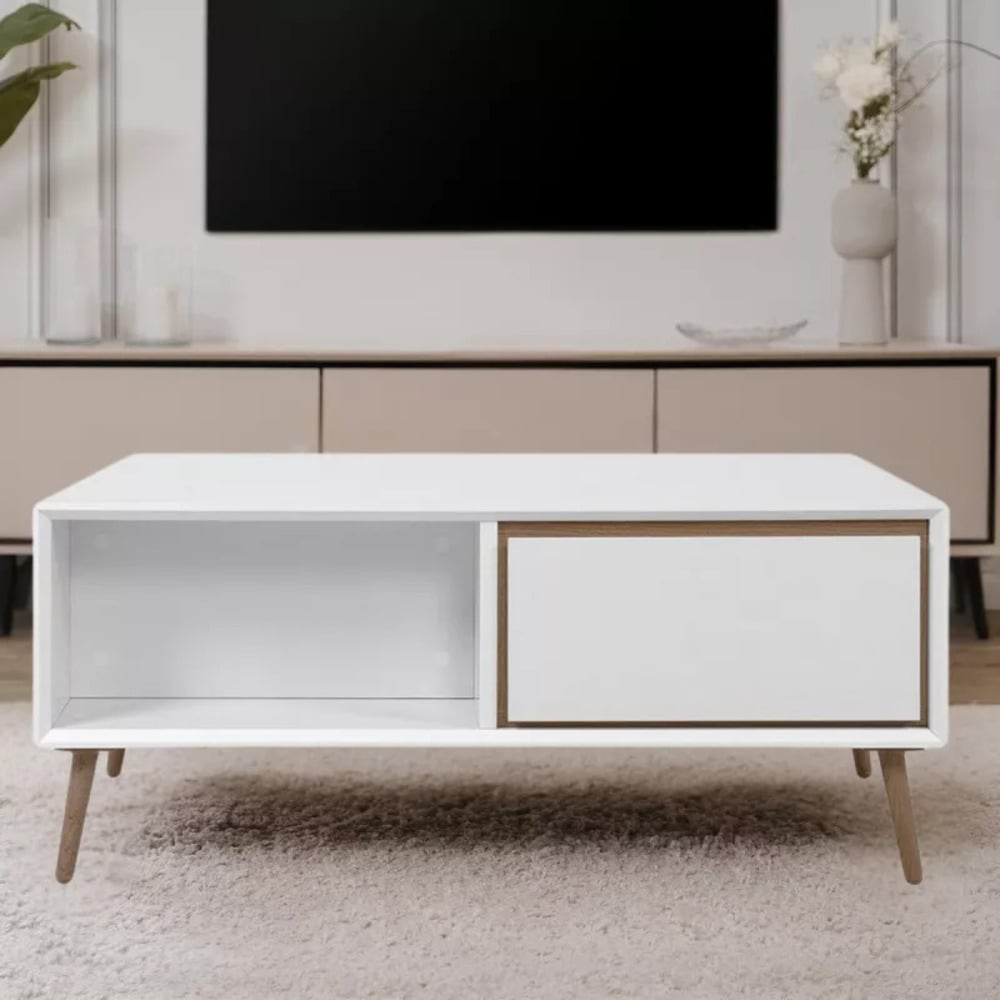 MESA DE CENTRO MODERNA ACOSTA 2 CAJONES BLANCO RYR MUEBLES - 1