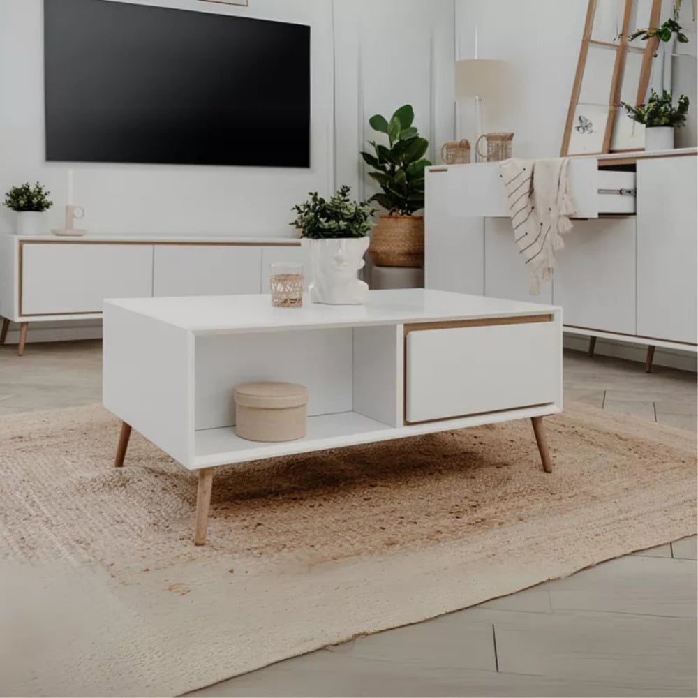 MESA DE CENTRO MODERNA ACOSTA 2 CAJONES BLANCO RYR MUEBLES - 2