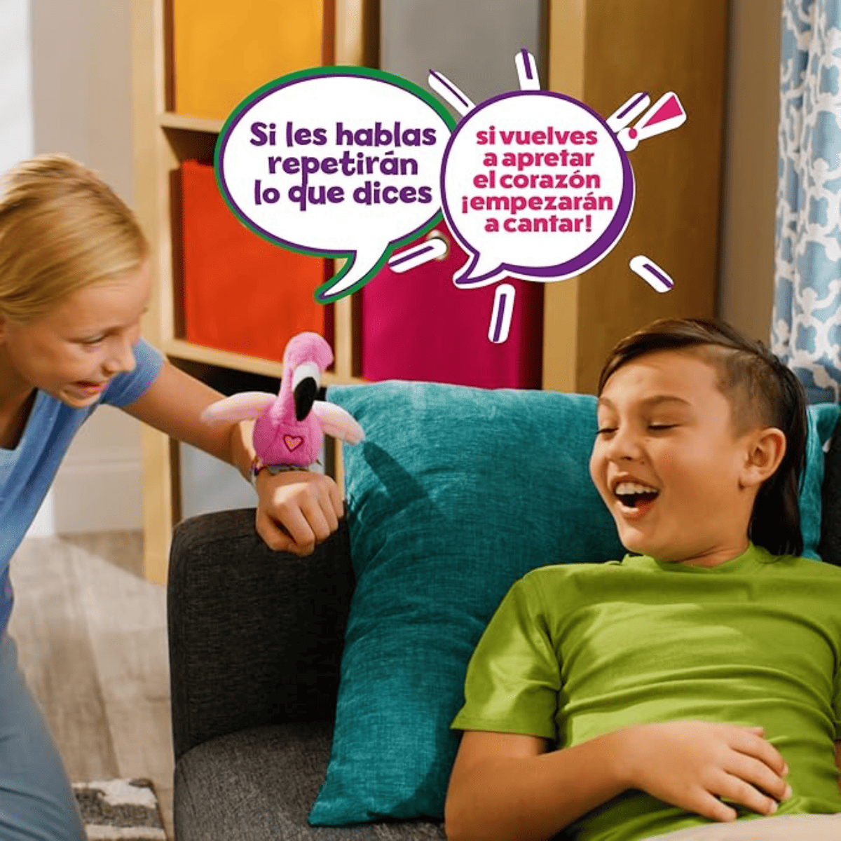 PÁJAROS INTERACTIVO CON MUÑEQUERA REPITEN ALETEAN Y CANTAN - HAPPY YAPPERS FLAMINGO - 3