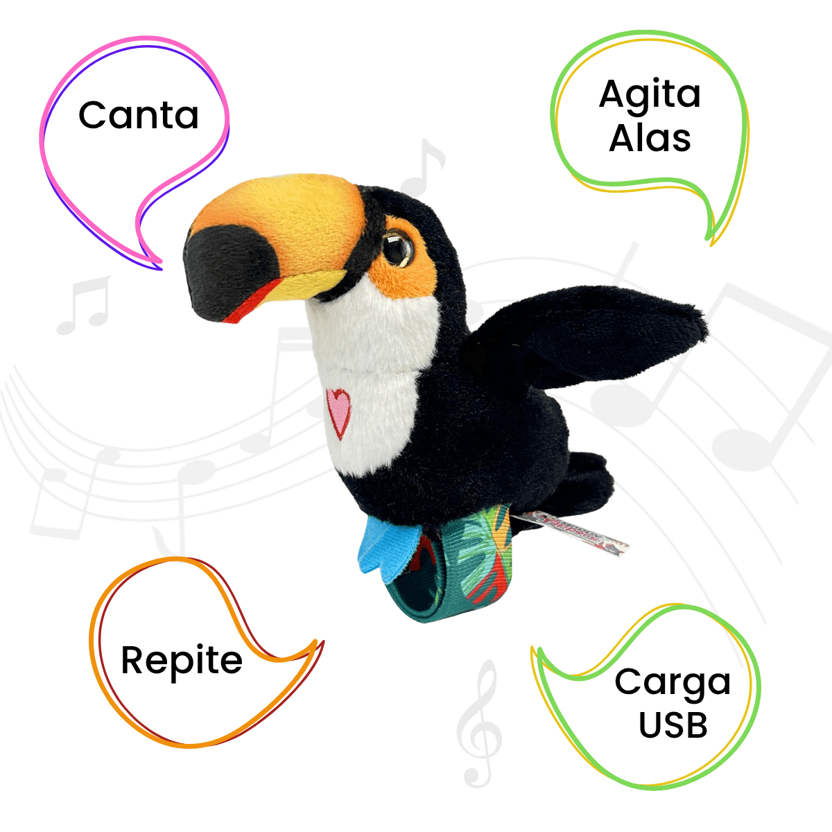 PÁJAROS INTERACTIVO CON MUÑEQUERA REPITEN ALETEAN Y CANTAN - HAPPY YAPPERS TUCÁN - 3