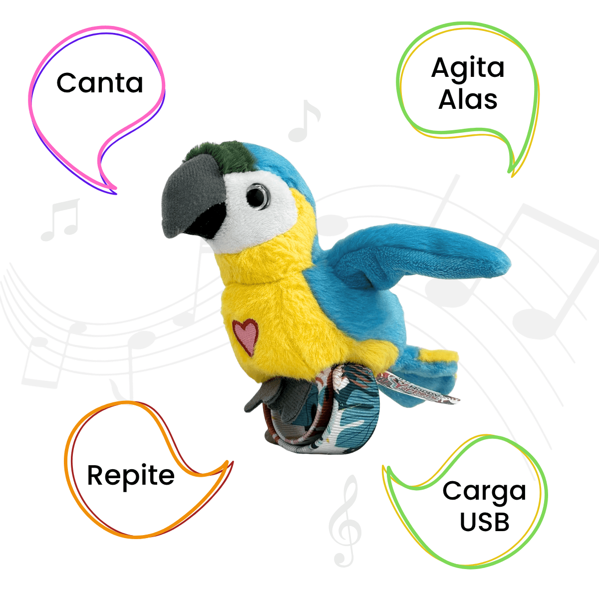 PÁJAROS INTERACTIVO CON MUÑEQUERA REPITEN ALETEAN Y CANTAN - HAPPY YAPPERS LORO AZUL - 3