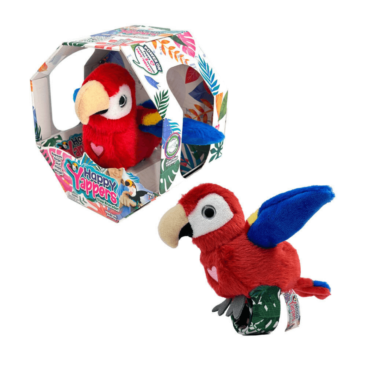 PÁJAROS INTERACTIVO CON MUÑEQUERA REPITEN ALETEAN Y CANTAN - HAPPY YAPPERS LORO ROJO - 4