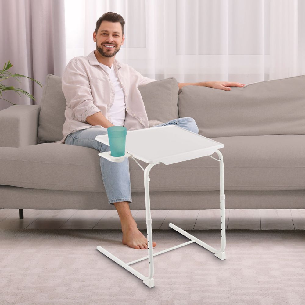 MESA PLEGABLE CON PORTAVASO COLOR BLANCO TABLE MAX - 2