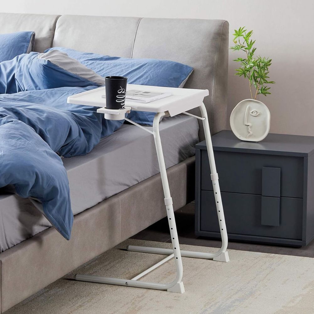 MESA PLEGABLE CON PORTAVASO COLOR BLANCO TABLE MAX - 3