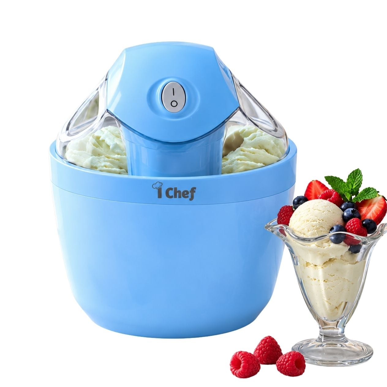 MÁQUINA DE HELADO I CHEF PORTÁTIL 200ML CELESTE - 1