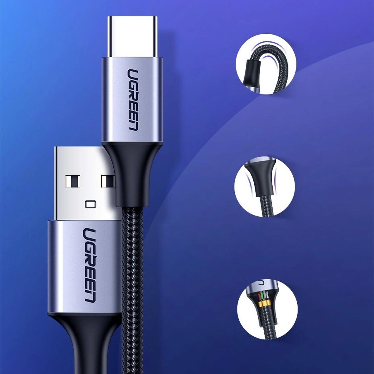 CABLE UGREEN 60126 USB-A A USB-C TRENZADO DE ALUMINIO 1M - 4