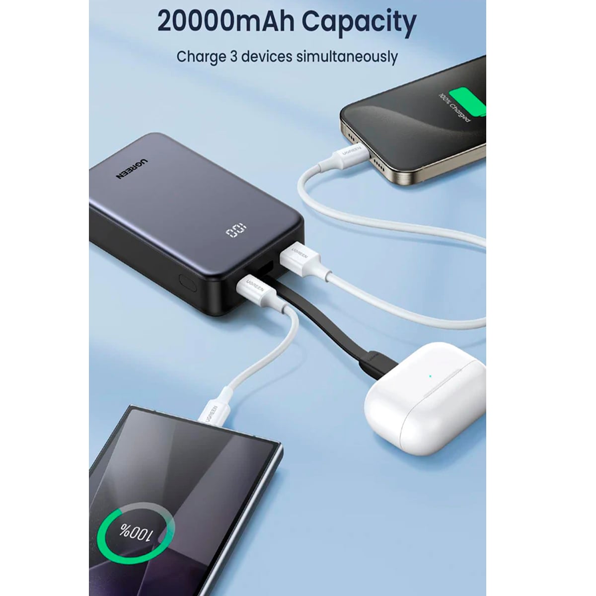 POWER BANK DE 20000 MAH CON CABLE INTEGRADO UGREEN PB505 - 5
