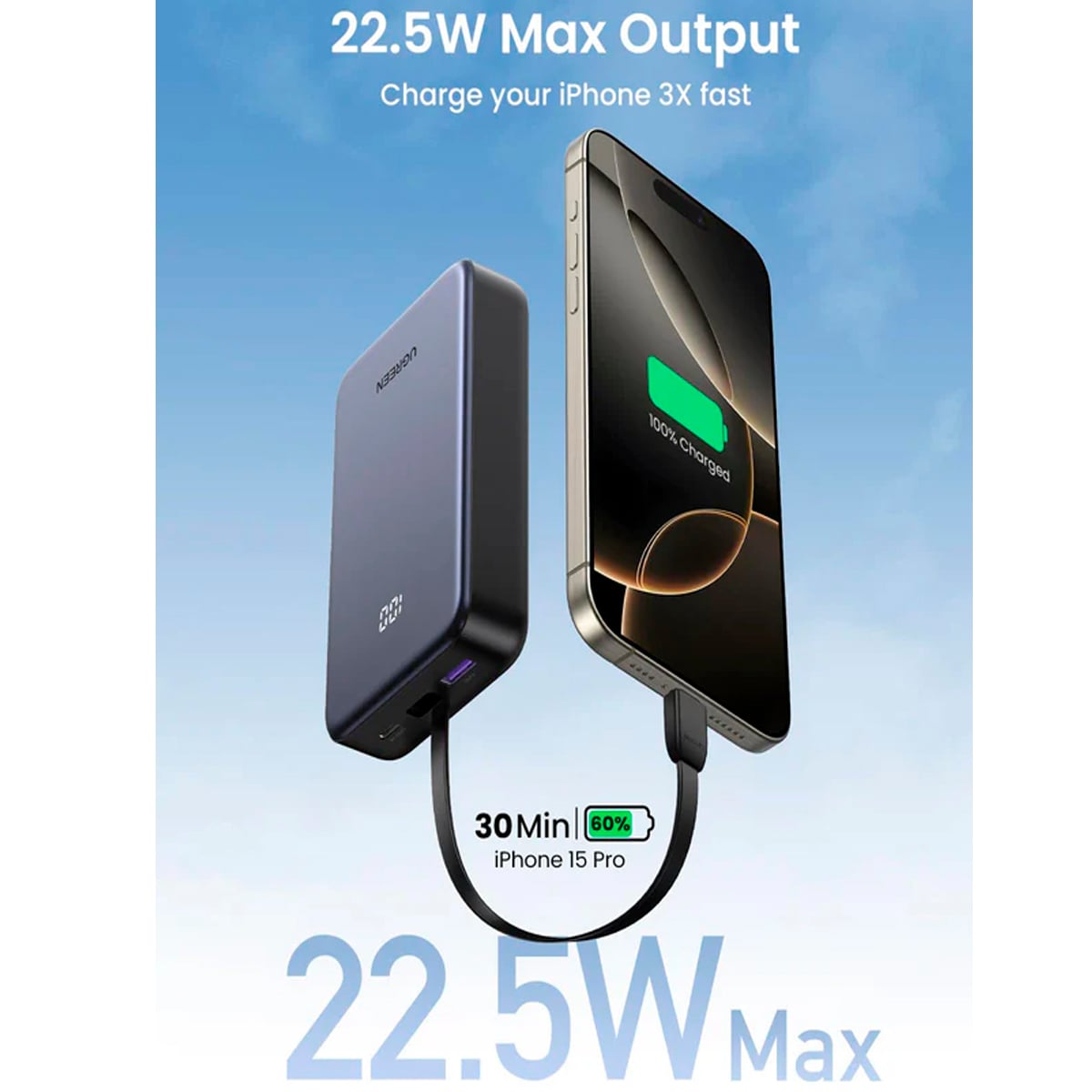 POWER BANK DE 20000 MAH CON CABLE INTEGRADO UGREEN PB505 - 6
