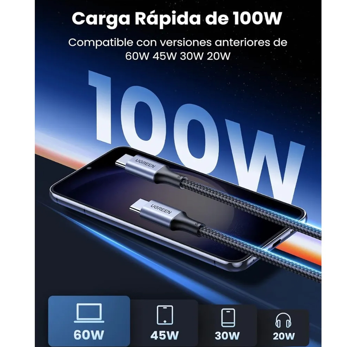 CABLE TYPE C UGREEN 100W TIPO C A TIPO C 480MB/S 5A US316 - 4
