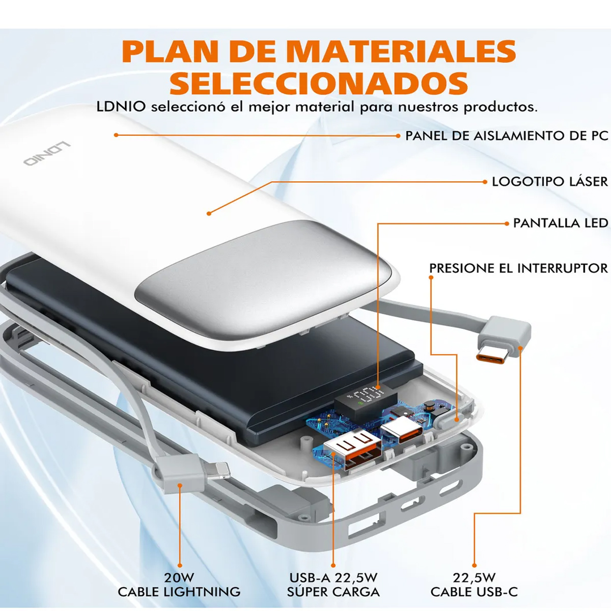 POWER BANK BATERIA EXTERNA LDNIO PQ19 DIGITAL DE 10000MAH BLANCO - 5
