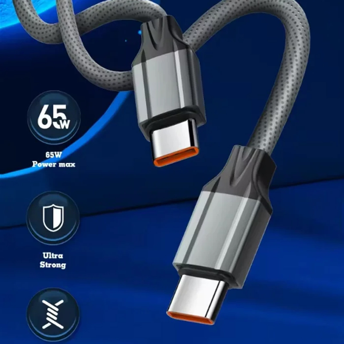 CABLE LDNIO IP-442C TIPO C A C NYLÓN 65W 2M PARA IPHONE SERIE 15,16 GRIS - 3