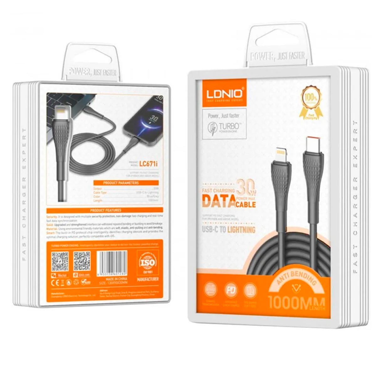 CABLE LDNIO LC671I TIPO C A LIGHTNING DE 1M 30W CARGA RÁPIDA - 3