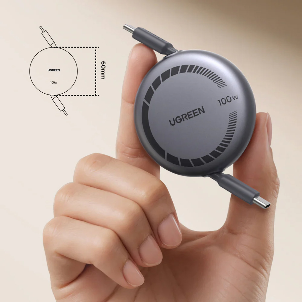 UGREEN CABLE RETRÁCTIL USB C PD 100W 1M L531- GRIS - 5