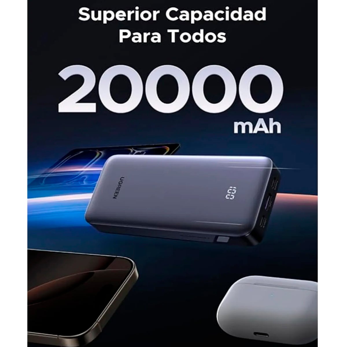 CARGADOR PORTÁTIL UGREEN 20000MAH 30W PD QC CON PANTALLA LCD - 55989B - 4
