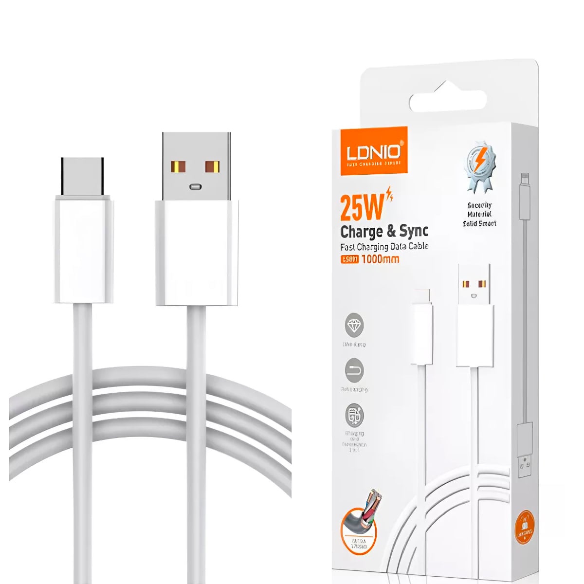 CABLE DE DATOS USB-A A TIPO-C LDNIO LS891 BLANCO 1 METRO - 2