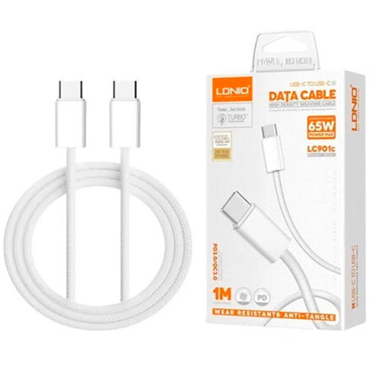 CABLE NYLON LDNIO LC901C 1M 65W TIPO C A C PARA IPHONE SERIE 15, 16 - 3